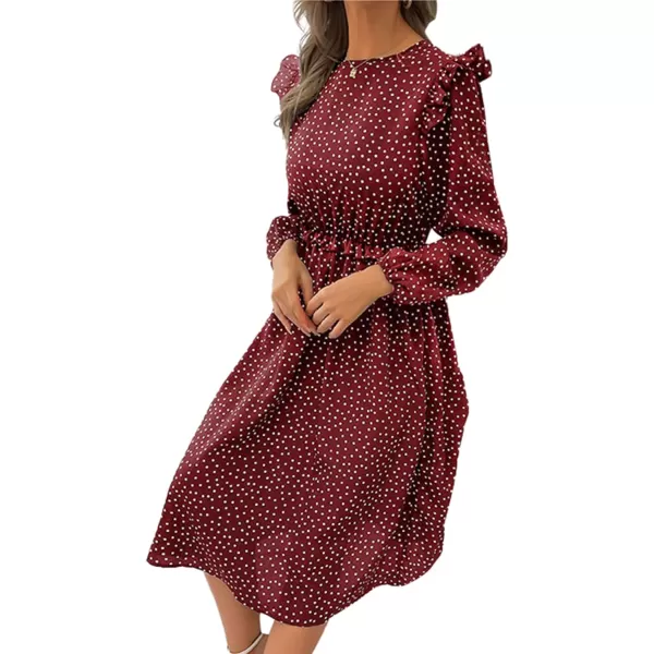 LYANER Women's Polka Dots Crew Neck Puff Long Sleeveless Ruffle A Line Flowy Midi Dress