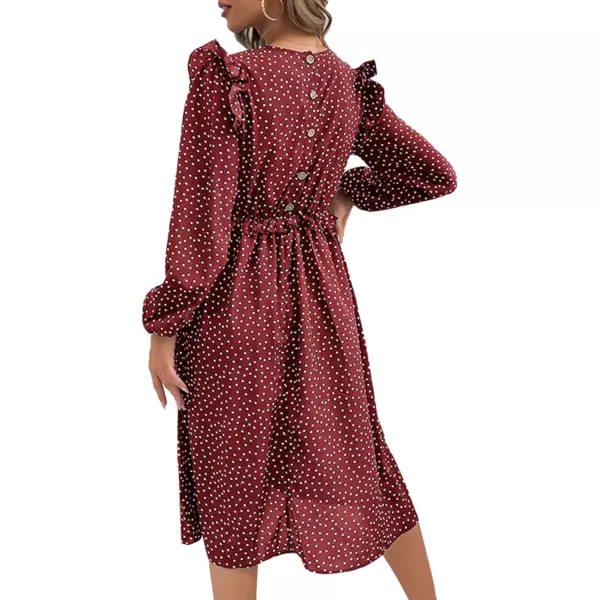 LYANER Women's Polka Dots Crew Neck Puff Long Sleeveless Ruffle A Line Flowy Midi Dress