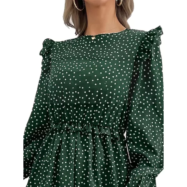 LYANER Women's Polka Dots Crew Neck Puff Long Sleeveless Ruffle A Line Flowy Midi Dress