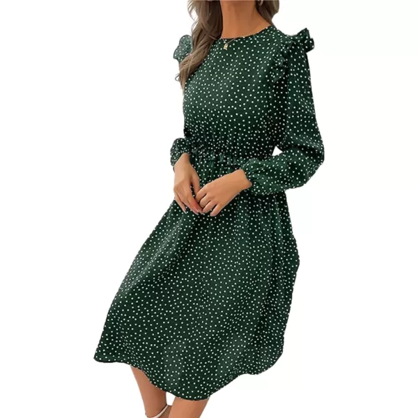 LYANER Women's Polka Dots Crew Neck Puff Long Sleeveless Ruffle A Line Flowy Midi Dress