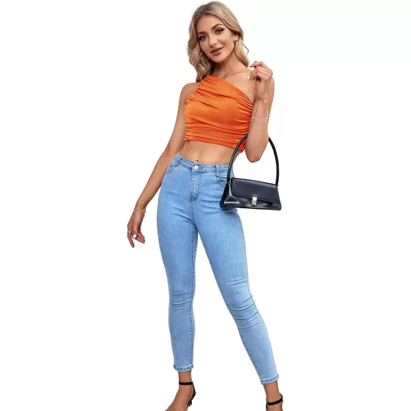 LYANER Women's Sexy Ruched One Shoulder Sleeveless Crop Top Strappy Cami Tank