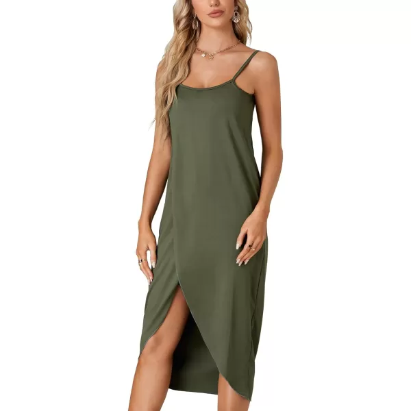 LYANER Women's Sleeveless Spaghetti Strap Split Asymmetrical Midi Beach Dress Summer Cover Ups Sundresses