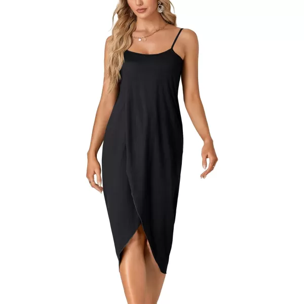 LYANER Women's Sleeveless Spaghetti Strap Split Asymmetrical Midi Beach Dress Summer Cover Ups Sundresses