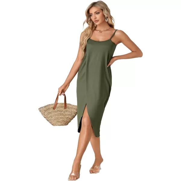 LYANER Women's Sleeveless Spaghetti Strap Split Asymmetrical Midi Beach Dress Summer Cover Ups Sundresses