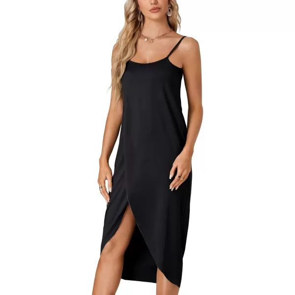 LYANER Women's Sleeveless Spaghetti Strap Split Asymmetrical Midi Beach Dress Summer Cover Ups Sundresses