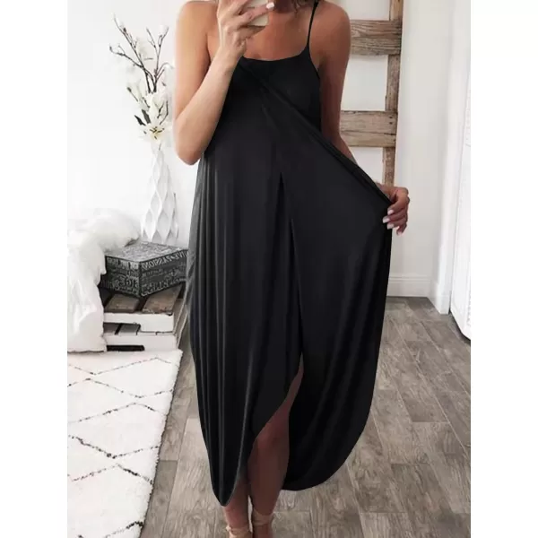 LYANER Women's Sleeveless Spaghetti Strap Split Asymmetrical Midi Beach Dress Summer Cover Ups Sundresses