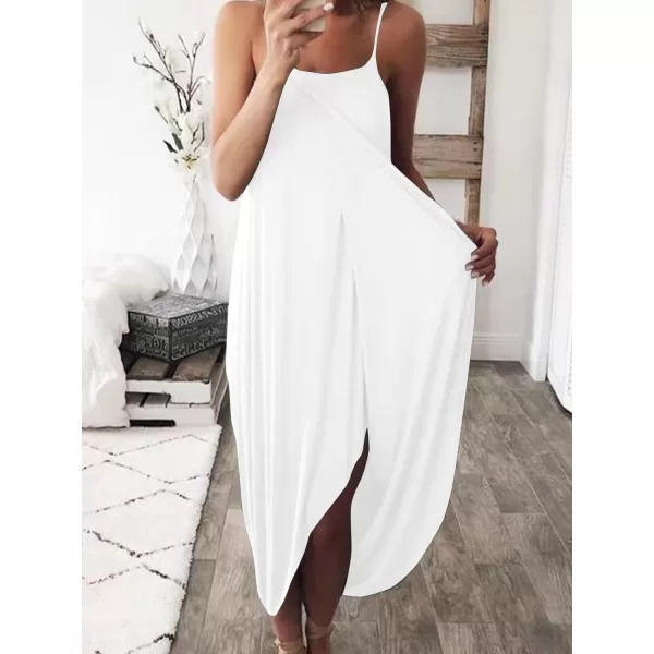 LYANER Women's Sleeveless Spaghetti Strap Split Asymmetrical Midi Beach Dress Summer Cover Ups Sundresses