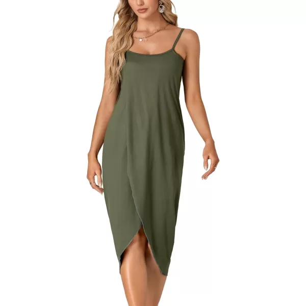 LYANER Women's Sleeveless Spaghetti Strap Split Asymmetrical Midi Beach Dress Summer Cover Ups Sundresses