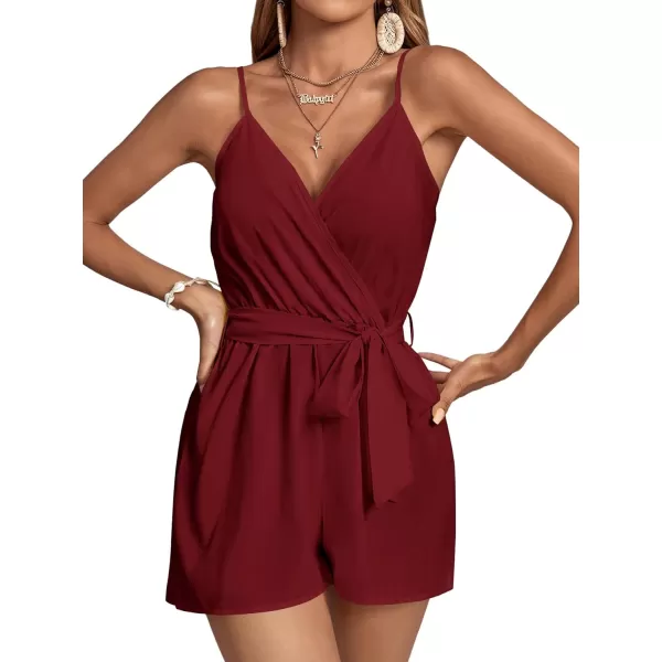 LYANER Women's Striped Wrap V Neck Tie Waist Sleeveless Spaghetti Straps Romper Short Jumpsuit