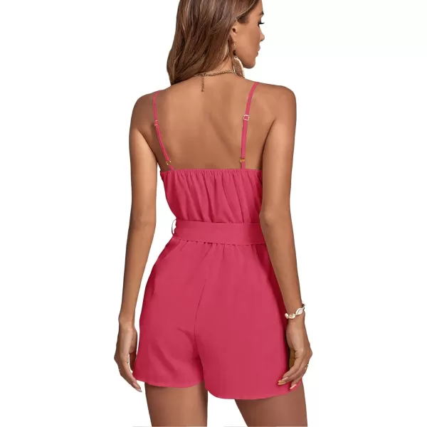LYANER Women's Striped Wrap V Neck Tie Waist Sleeveless Spaghetti Straps Romper Short Jumpsuit