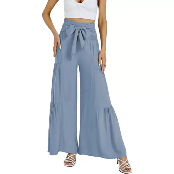 LYANER Women's Casual Tie Front Smocked High Waist Wide Leg Pleated Palazzo Lounge Pant