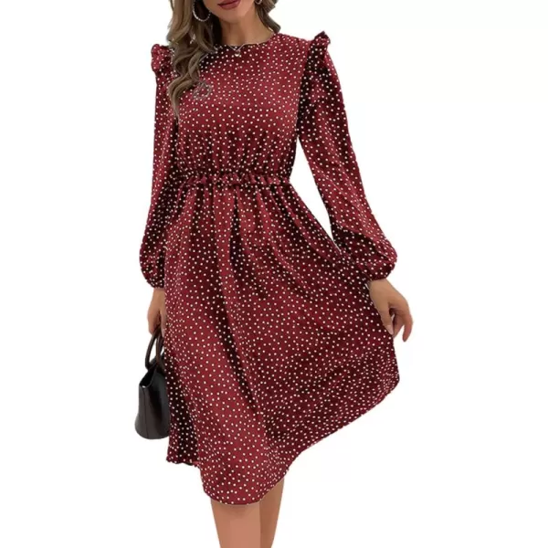 LYANER Women's Polka Dots Crew Neck Puff Long Sleeveless Ruffle A Line Flowy Midi Dress