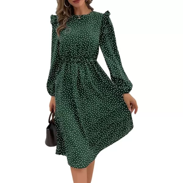 LYANER Women's Polka Dots Crew Neck Puff Long Sleeveless Ruffle A Line Flowy Midi Dress