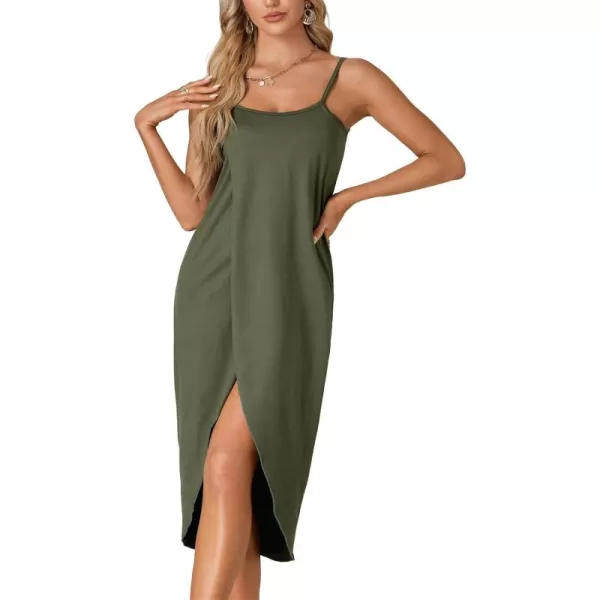 LYANER Women's Sleeveless Spaghetti Strap Split Asymmetrical Midi Beach Dress Summer Cover Ups Sundresses