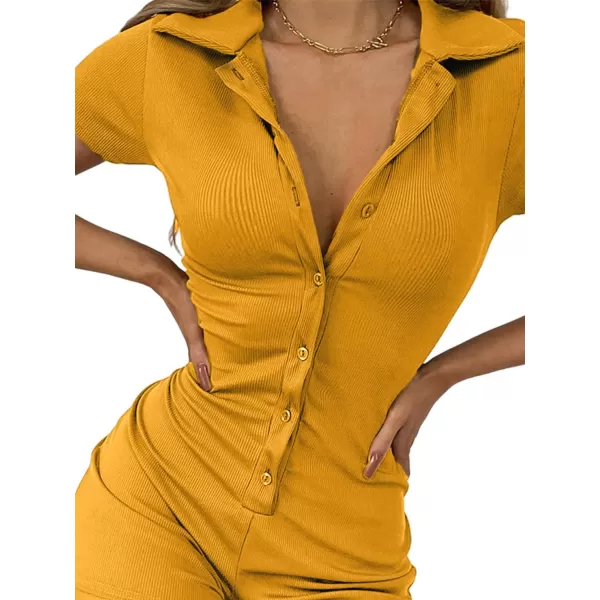 LYANER Women's Collar Button Down Short Sleeve One Piece Romper Playsuit Bodysuit