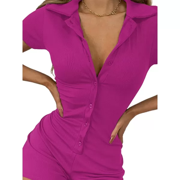 LYANER Women's Collar Button Down Short Sleeve One Piece Romper Playsuit Bodysuit