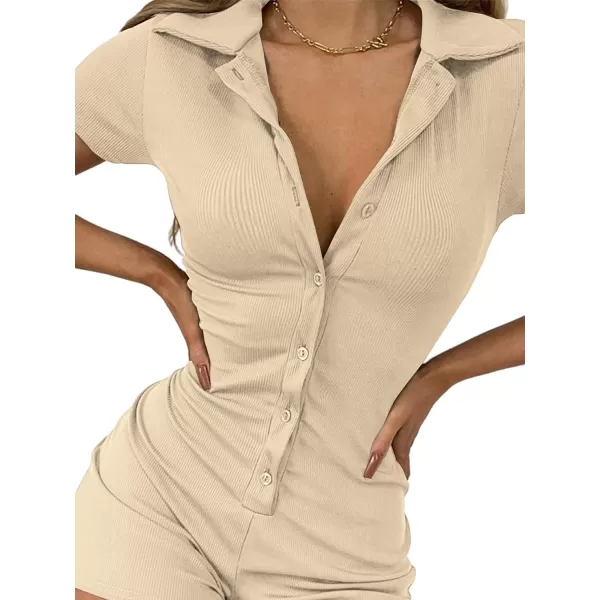LYANER Women's Collar Button Down Short Sleeve One Piece Romper Playsuit Bodysuit