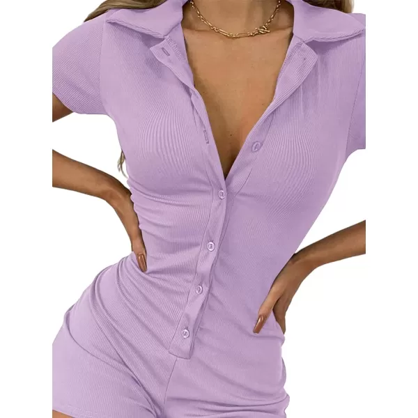 LYANER Women's Collar Button Down Short Sleeve One Piece Romper Playsuit Bodysuit