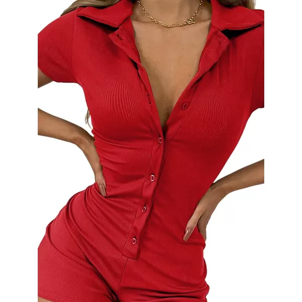 LYANER Women's Collar Button Down Short Sleeve One Piece Romper Playsuit Bodysuit