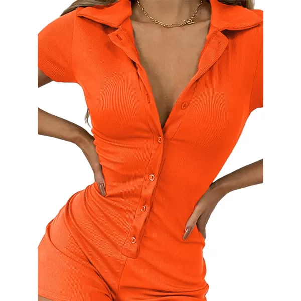 LYANER Women's Collar Button Down Short Sleeve One Piece Romper Playsuit Bodysuit
