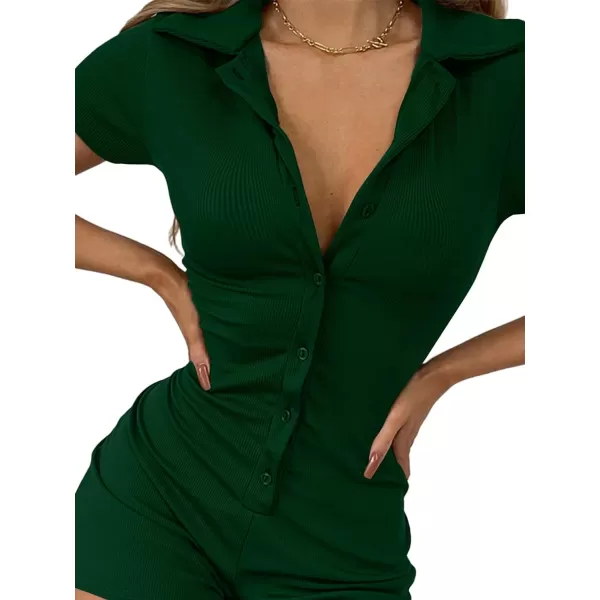 LYANER Women's Collar Button Down Short Sleeve One Piece Romper Playsuit Bodysuit