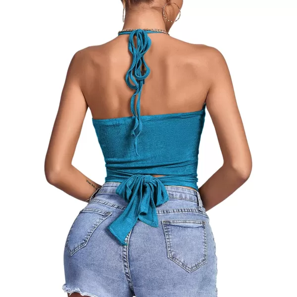 LYANER Women's Halter Sleeveless Ruch Crisscross Knot Tie Wrap Sexy Camisole Crop Top