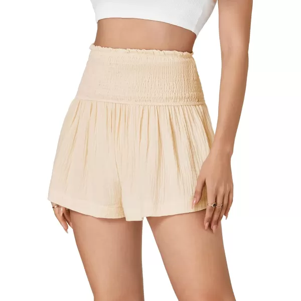 LYANER Women’s High Waist Elastic Pleated Ruched Ruffle Flowy Summer Cute Beach Shorts