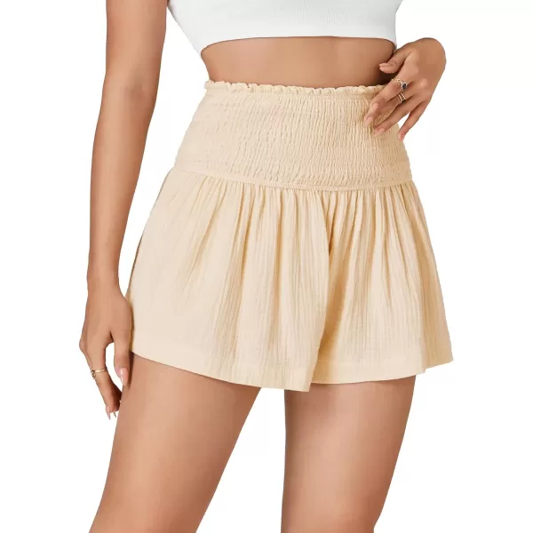 LYANER Women’s High Waist Elastic Pleated Ruched Ruffle Flowy Summer Cute Beach Shorts