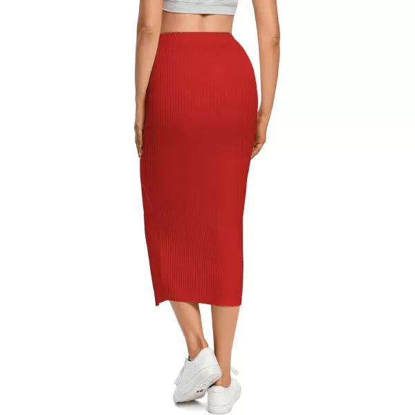 LYANER Women's High Waist Stretchy Rib Knit Split Slit Hem Midi Pencil Skirt
