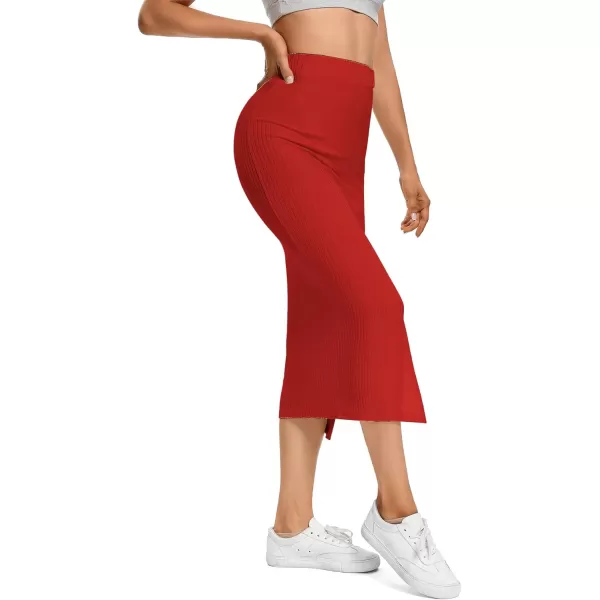 LYANER Women's High Waist Stretchy Rib Knit Split Slit Hem Midi Pencil Skirt