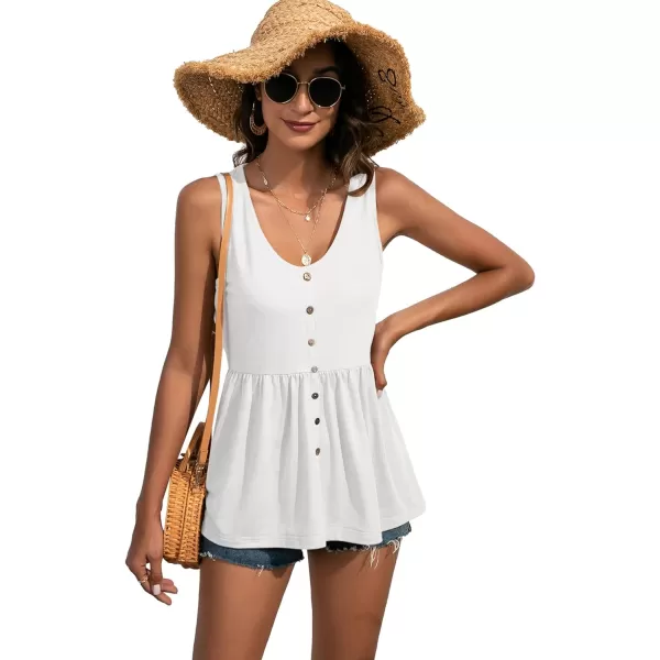 LYANER Women's Round Neck Ruffle Hem Button Sleeveless Tank Blouse Peplum Top