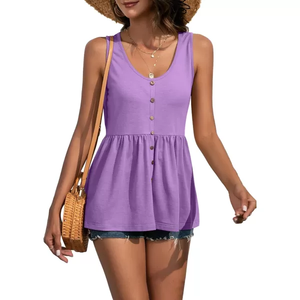 LYANER Women's Round Neck Ruffle Hem Button Sleeveless Tank Blouse Peplum Top