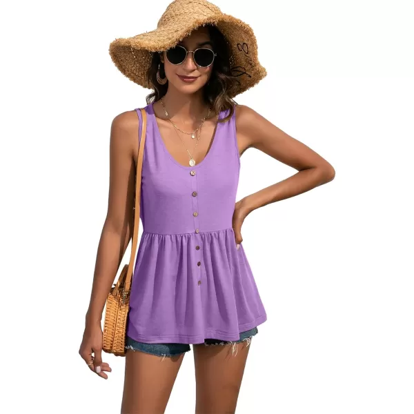 LYANER Women's Round Neck Ruffle Hem Button Sleeveless Tank Blouse Peplum Top