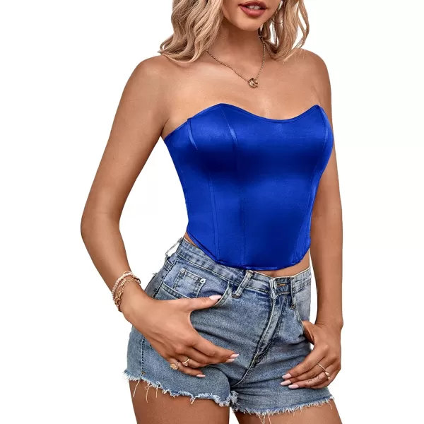 LYANER Women's Sexy Satin Sweetheart Neck Crop Tube Tops Strapless Bustier Cami Back Zipper Corset Top