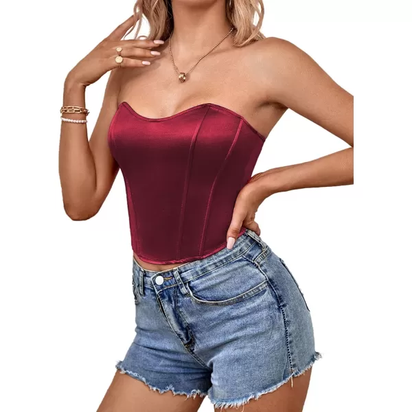 LYANER Women's Sexy Satin Sweetheart Neck Crop Tube Tops Strapless Bustier Cami Back Zipper Corset Top