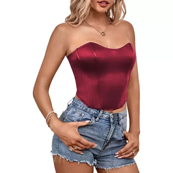 LYANER Women's Sexy Satin Sweetheart Neck Crop Tube Tops Strapless Bustier Cami Back Zipper Corset Top