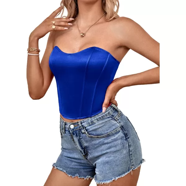 LYANER Women's Sexy Satin Sweetheart Neck Crop Tube Tops Strapless Bustier Cami Back Zipper Corset Top