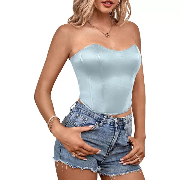LYANER Women's Sexy Satin Sweetheart Neck Crop Tube Tops Strapless Bustier Cami Back Zipper Corset Top