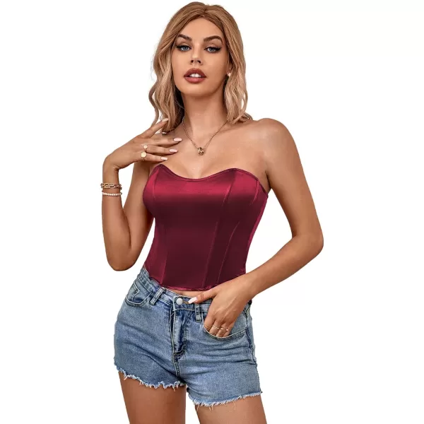 LYANER Women's Sexy Satin Sweetheart Neck Crop Tube Tops Strapless Bustier Cami Back Zipper Corset Top