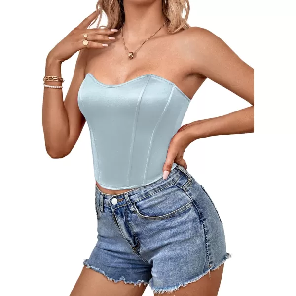 LYANER Women's Sexy Satin Sweetheart Neck Crop Tube Tops Strapless Bustier Cami Back Zipper Corset Top