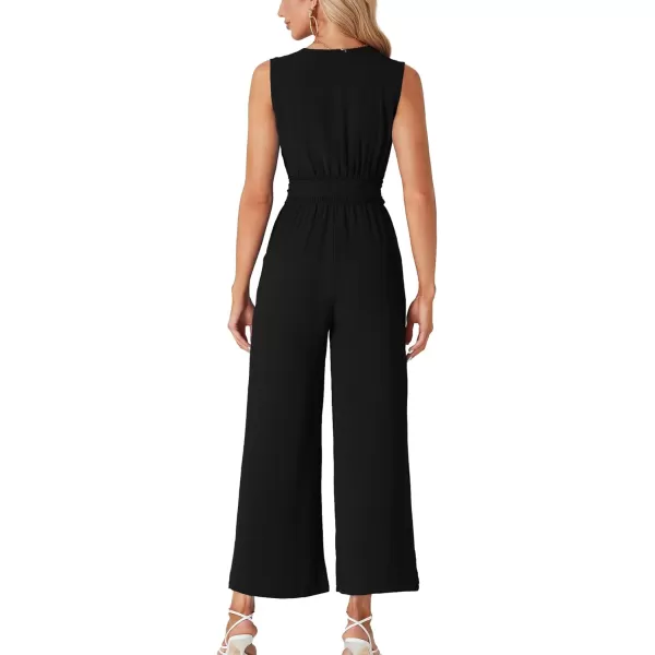 LYANER Women's Wrap Deep V Neck Tie Waist Sleeveless Wide Leg Jumpsuit Romper with Pocket
