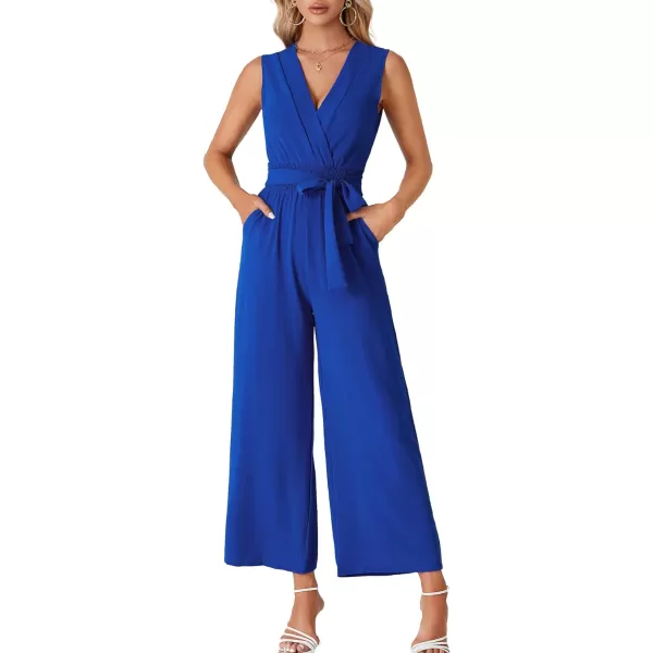 LYANER Women's Wrap Deep V Neck Tie Waist Sleeveless Wide Leg Jumpsuit Romper with Pocket