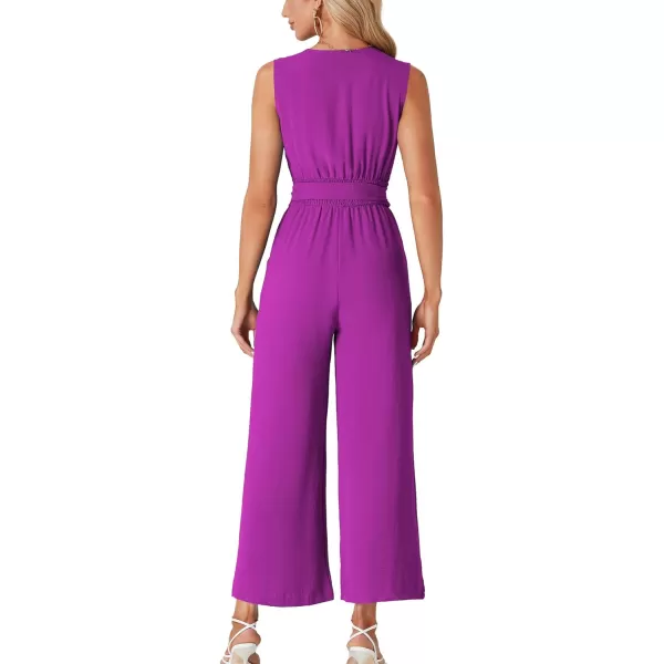 LYANER Women's Wrap Deep V Neck Tie Waist Sleeveless Wide Leg Jumpsuit Romper with Pocket