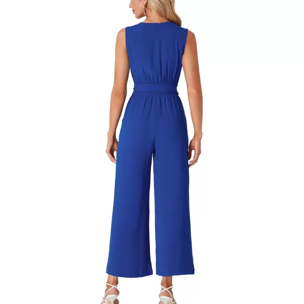 LYANER Women's Wrap Deep V Neck Tie Waist Sleeveless Wide Leg Jumpsuit Romper with Pocket