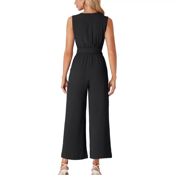 LYANER Women's Wrap Deep V Neck Tie Waist Sleeveless Wide Leg Jumpsuit Romper with Pocket
