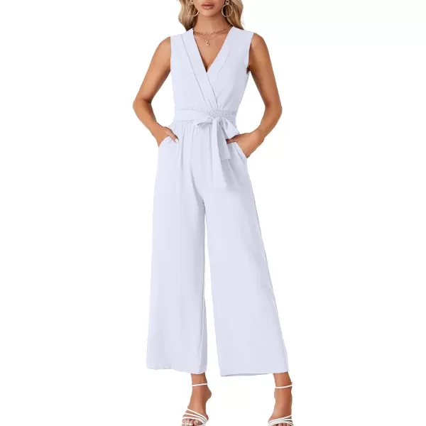 LYANER Women's Wrap Deep V Neck Tie Waist Sleeveless Wide Leg Jumpsuit Romper with Pocket