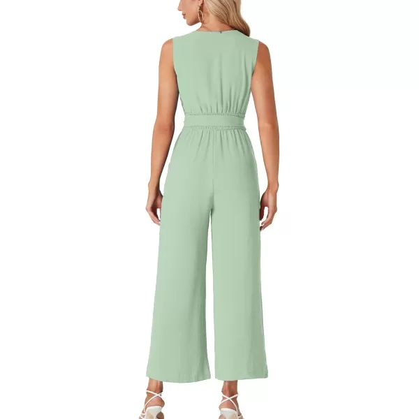 LYANER Women's Wrap Deep V Neck Tie Waist Sleeveless Wide Leg Jumpsuit Romper with Pocket