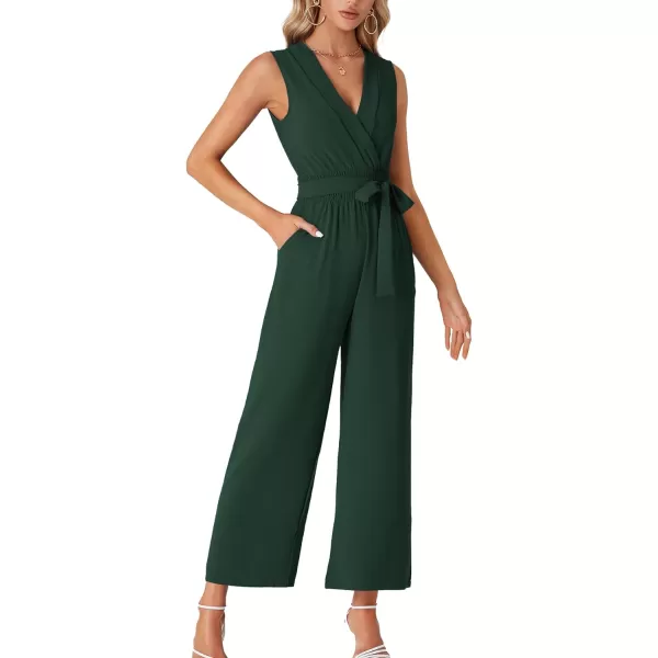 LYANER Women's Wrap Deep V Neck Tie Waist Sleeveless Wide Leg Jumpsuit Romper with Pocket