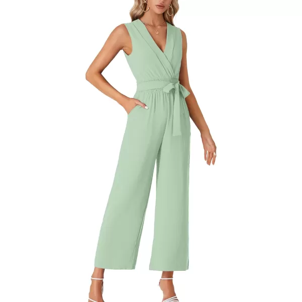 LYANER Women's Wrap Deep V Neck Tie Waist Sleeveless Wide Leg Jumpsuit Romper with Pocket