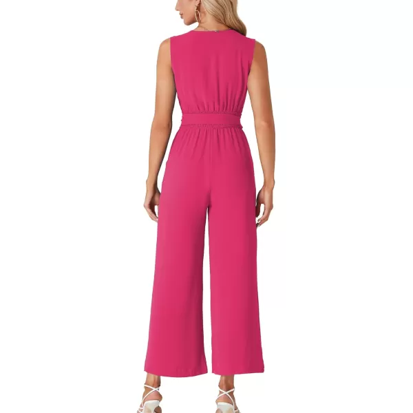 LYANER Women's Wrap Deep V Neck Tie Waist Sleeveless Wide Leg Jumpsuit Romper with Pocket